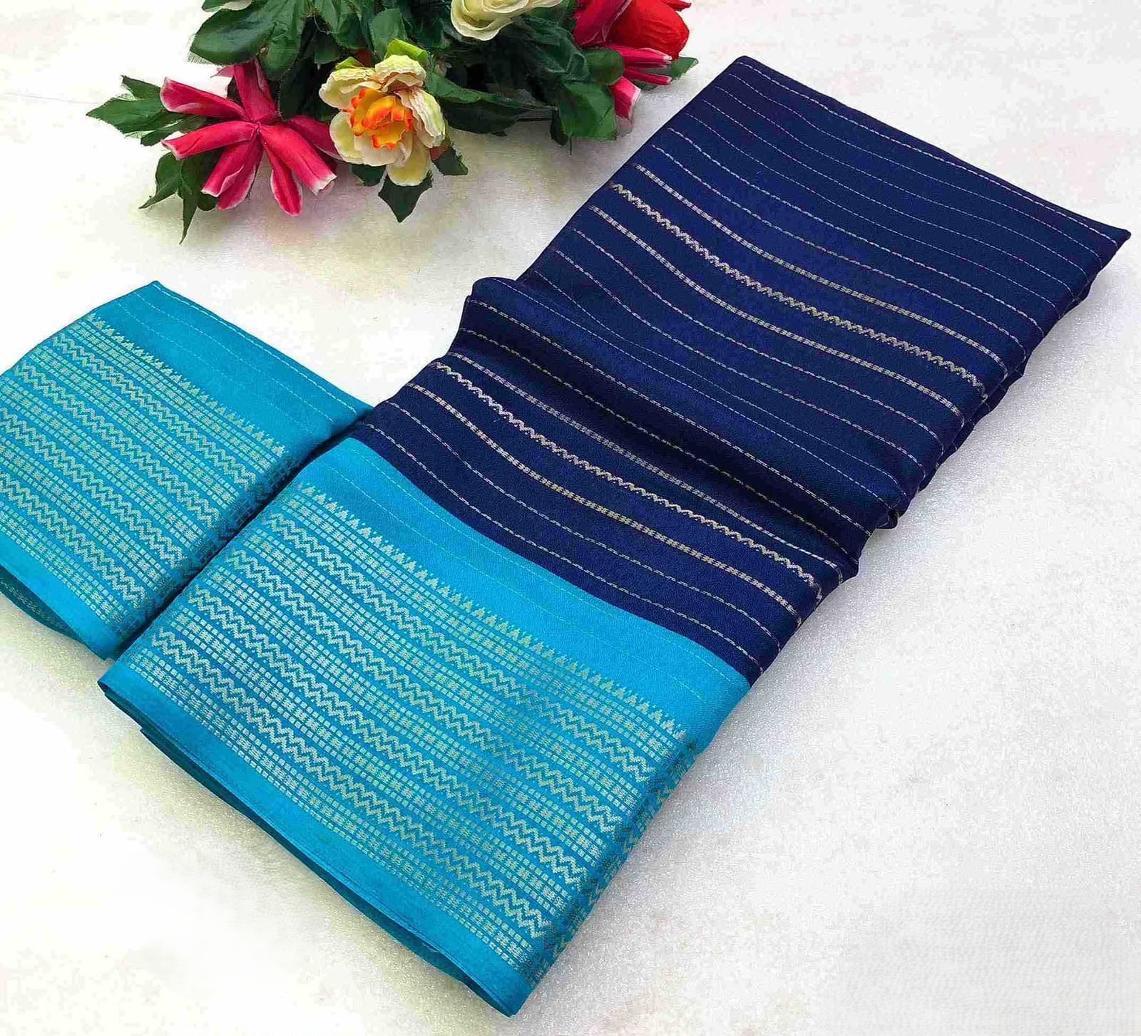 Moss Gold Zari Weaving Dual Shade Jacquard Border Saree